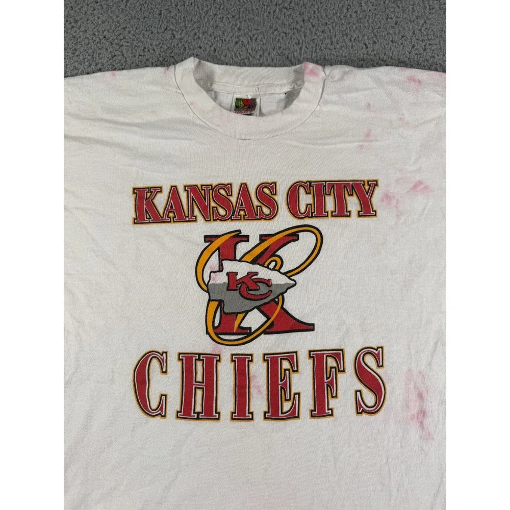 Vintage Kansas City Chiefs T Shirt Mens 2XL White Short Sleeve Tye‎ Dyed Graphic